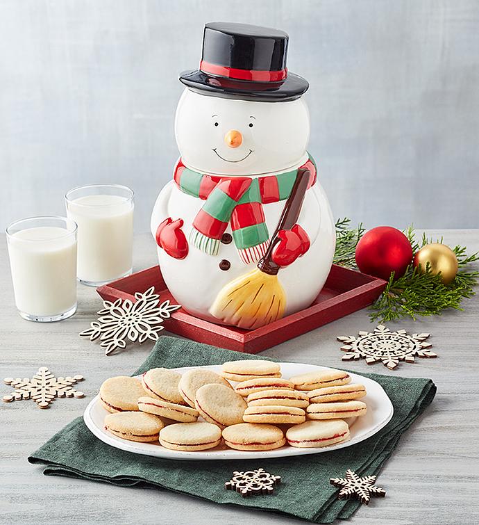 Snowman Cookie Jar with Raspberry Galettes